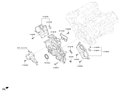 2020 Hyundai Genesis G80 Cover Assembly-Timing Chain Upper Diagram for 21360-3FAA0