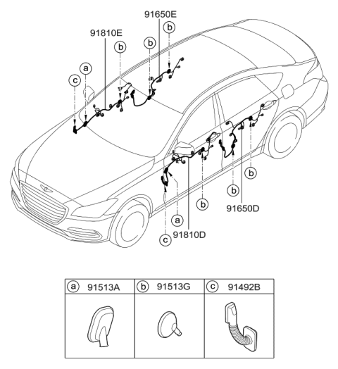 2017 Hyundai Genesis G80 Wiring Assembly-Front Door(Driver) Diagram for 91605-B1150