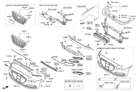 2023 Hyundai Genesis G90 Front Bumper Cover Diagram for 86511-B1630