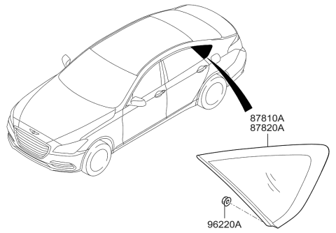 2019 Hyundai Genesis G80 Glass & MOULDING Assembly-Quarter Diagram for 87820-B1150