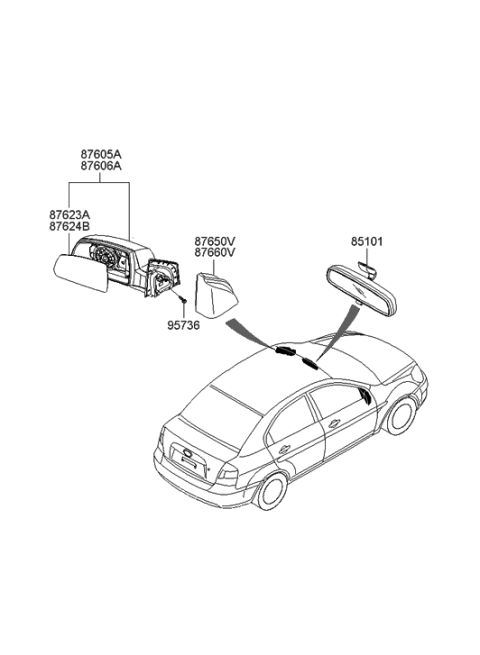 2008 Hyundai Accent Mirror Assembly-Outside Rear View,RH Diagram for 87620-1E210-CA