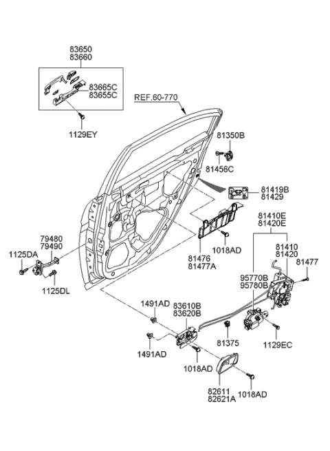 2006 Hyundai Accent Rear Interior Door Handle Assembly, Right Diagram for 83620-1E020-AR