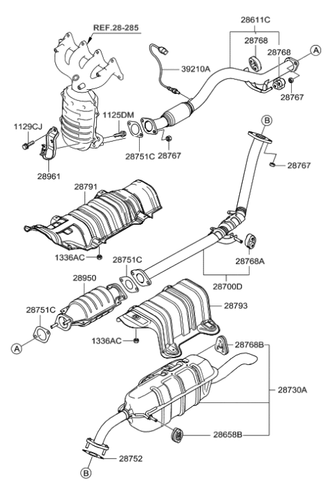 2010 Hyundai Accent Center Muffler Assembly Diagram for 28700-1E411