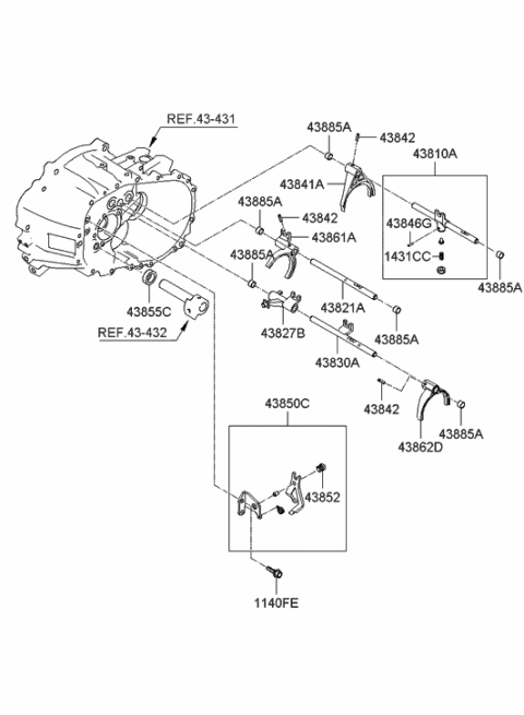 2017 Hyundai Genesis G80 Rail Sub Assembly-Shift(1&2) Diagram for 43810-23100