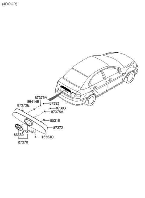 2006 Hyundai Accent Moulding-Back Panel Diagram for 87371-1E010