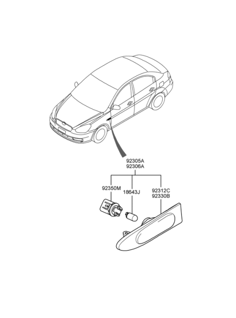 2006 Hyundai Accent Lens & Housing Assembly-Side REPEATER Diagram for 92311-1E000