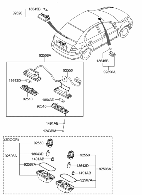 2010 Hyundai Accent Lamp Assembly-License Plate Diagram for 92501-3A000