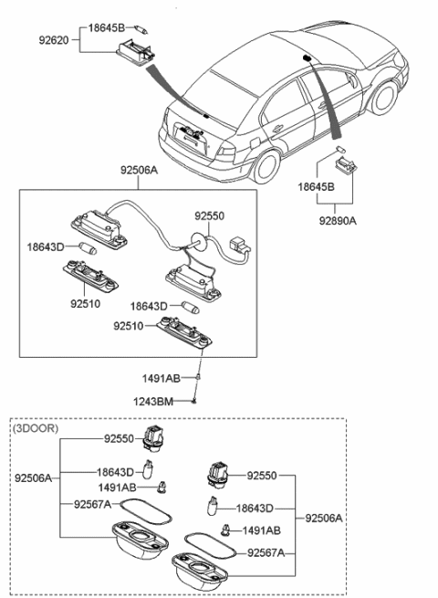 2019 Hyundai Genesis G80 Lamp Assembly-License Plate Diagram for 92501-1E000