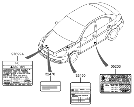 2006 Hyundai Accent New Body Style (Produced After SEP.04.2006) Label Diagram
