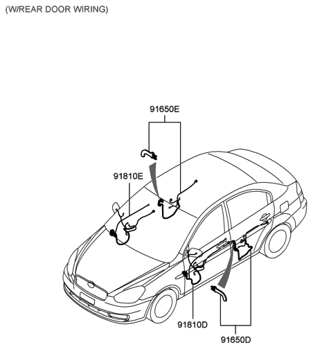 2009 Hyundai Accent Wiring Assembly-Rear Door RH Diagram for 91660-1E040