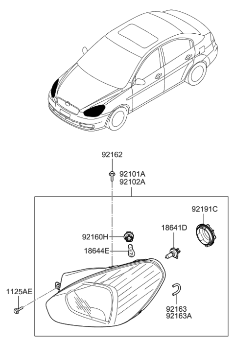 2006 Hyundai Accent New Body Style (Produced After SEP.04.2006) Head Lamp Diagram