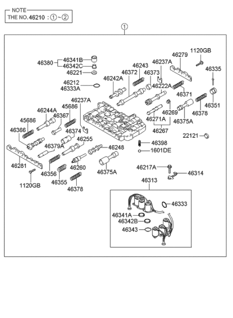 2007 Hyundai Accent Transaxle Valve Body-Auto Diagram 1