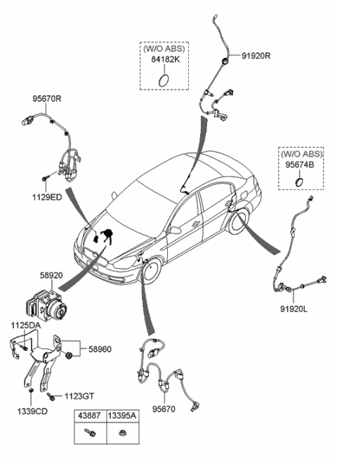 2008 Hyundai Accent Abs Assembly Diagram for 58920-1E110