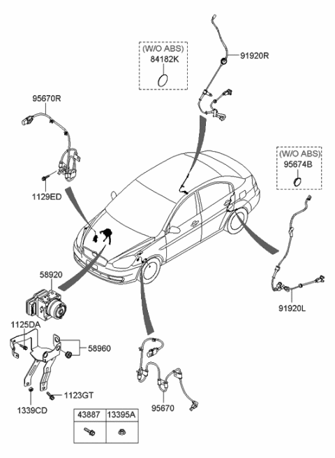 2008 Hyundai Accent Abs Modulator Diagram for 58920-1E100