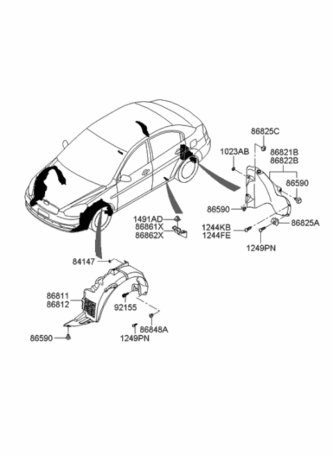 2006 Hyundai Accent Wheel Gaurd Diagram