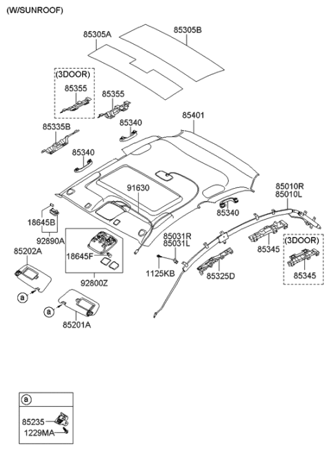 2006 Hyundai Accent Sunvisor & Head Lining Diagram 2