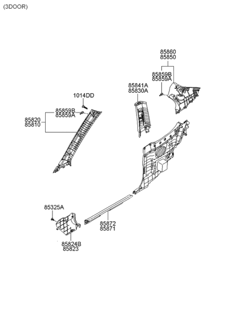 2011 Hyundai Accent Old Body Style Interior Side Trim Diagram 2