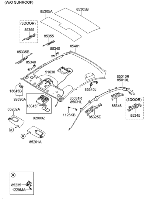 2018 Hyundai Genesis G90 Overhead Console Lamp Assembly Diagram for 92800-1E201-QS