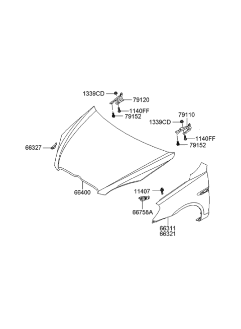 2011 Hyundai Accent Old Body Style Fender & Hood Panel Diagram