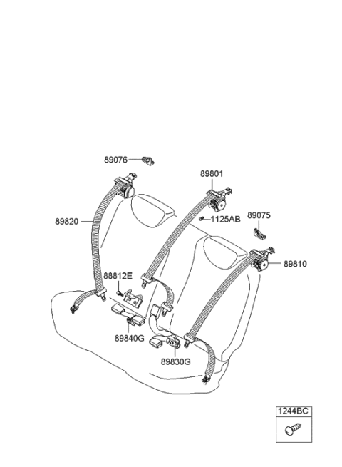 2014 Hyundai Genesis Coupe Rear Center Seat Belt Assembly Diagram for 89810-1E520-OR