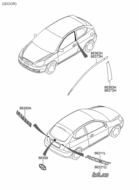 2010 Hyundai Accent Blue Emblem Diagram for 86321-1E050