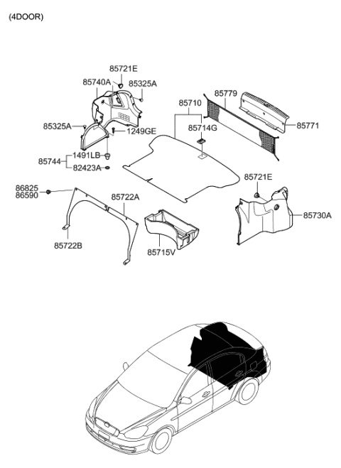 2011 Hyundai Accent Trim Assembly-Luggage Side LH Diagram for 85730-1E100-CH