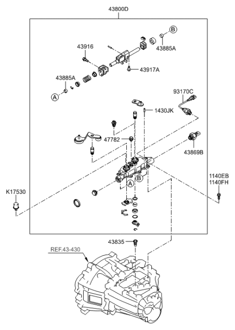 2006 Hyundai Accent Gear Shift Control-Manual Diagram 2