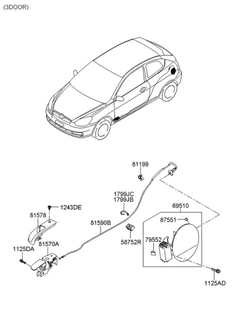 2011 Hyundai Accent Old Body Style Fuel Filler Door Diagram 2
