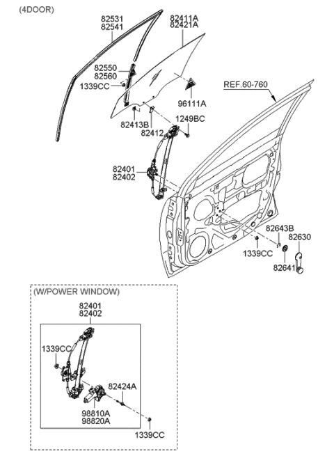 2006 Hyundai Accent Front Door Window Regulator & Glass Diagram 1