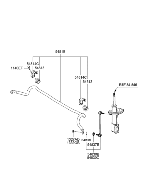 2006 Hyundai Accent Bar Assembly-Front Stabilizer Diagram for 54801-1G100