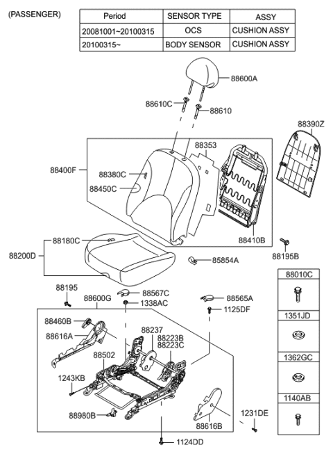 2007 Hyundai Accent Front Driver Side Seat Cushion Covering Diagram for 88270-1E000-ORC