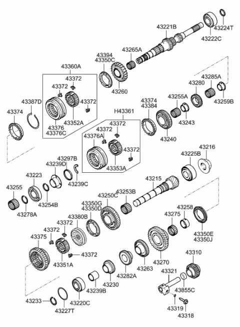 2006 Hyundai Accent Bearing-Manual Transmission Output Shaft Rear Diagram for 43226-32000