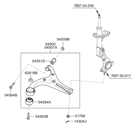 2009 Hyundai Accent Front Suspension Control Arm Diagram