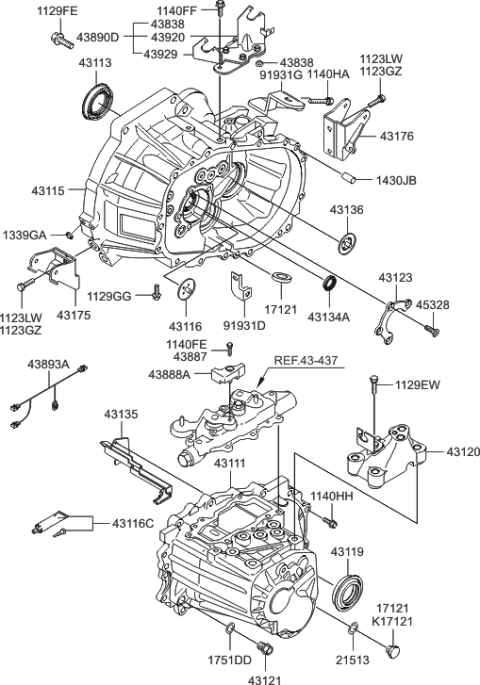 2010 Hyundai Accent Case-Manual Transmission Diagram for 43111-23001