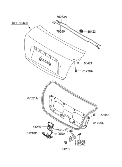 2019 Hyundai Genesis G80 Trunk Lid Latch Assembly Diagram for 81230-1E010
