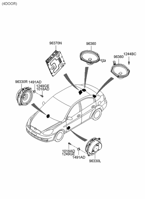2006 Hyundai Accent New Body Style (Produced After SEP.04.2006) Speaker Diagram 1