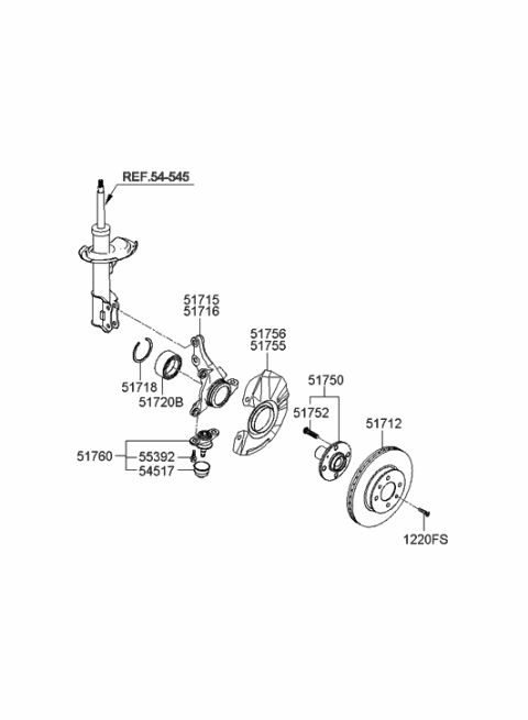 2009 Hyundai Accent Front Wheel Hub Assembly Diagram for 51750-25001