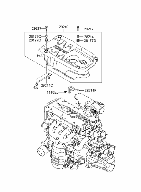 2008 Hyundai Accent Engine Cover Assembly Diagram for 29240-26635