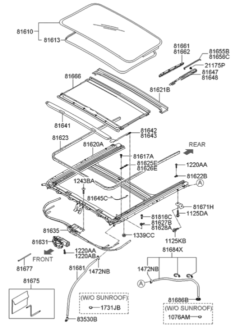 2018 Hyundai Genesis G90 Bracket-Sunroof Set,Front Diagram for 81671-1E200