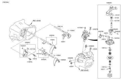2018 Hyundai Genesis G80 Lever Assembly-Reverse Shift Diagram for 43850-23005