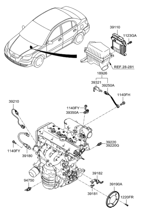 2011 Hyundai Accent Engine Control Module Unit Diagram for 39133-26BL0