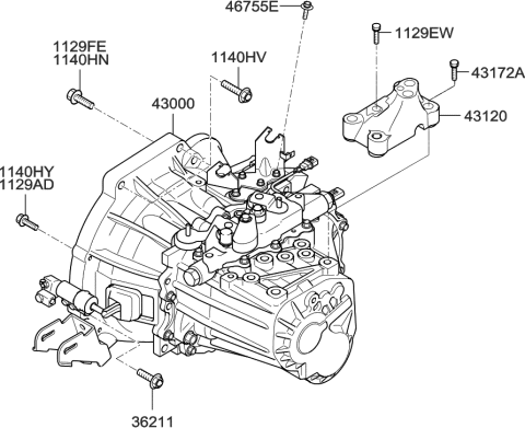 2019 Hyundai Genesis G80 Transaxle Mounting Bracket Diagram for 43120-32023