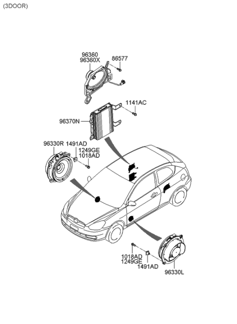 2006 Hyundai Accent Rear Package Tray Speaker Assembly. Right Diagram for 96360-1E160