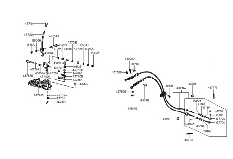 2000 Hyundai Elantra Manual Transmission Lever Cable Assembly Diagram for 43794-29010