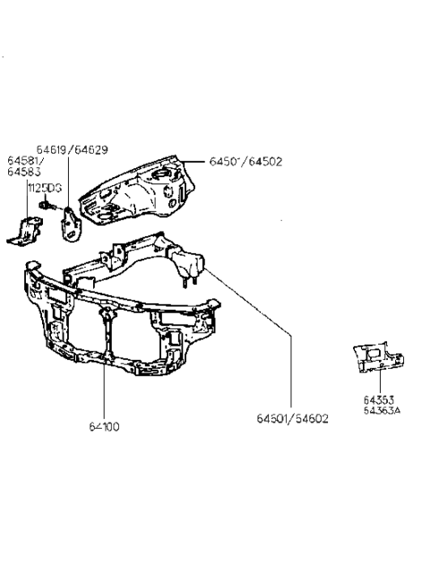 1995 Hyundai Elantra Fender Apron & Radiator Support Panel Diagram