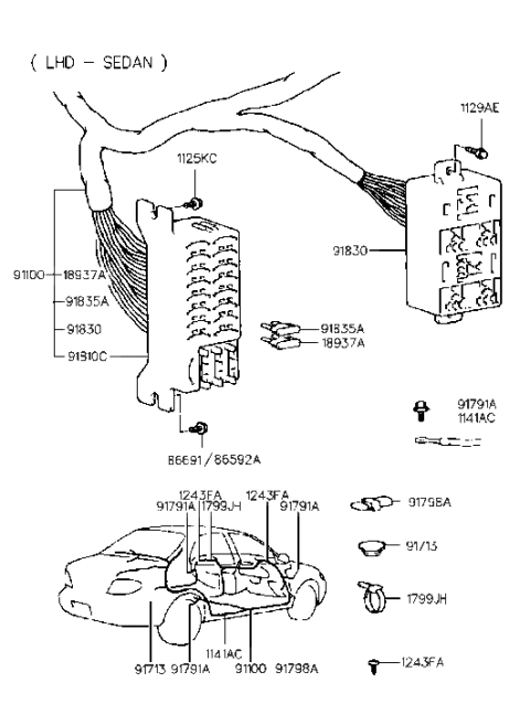 1995 Hyundai Elantra Relay Box Assembly Diagram for 91830-29A01