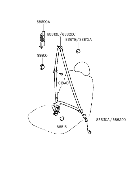 1998 Hyundai Elantra Cover-Seatbelt Anchor Upper,RH Diagram for 88812-29550-FK