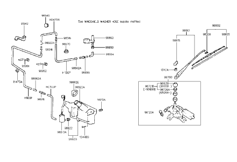 2000 Hyundai Elantra Rear Wiper Arm Assembly Diagram for 98810-29600