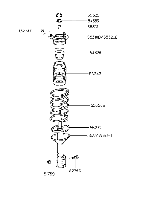 1998 Hyundai Elantra Rear Left-Hand Shock Absorber Assembly Diagram for 55351-29154