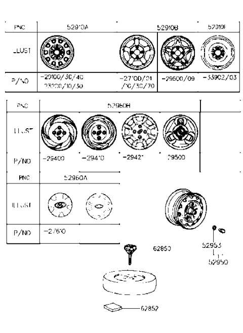 1997 Hyundai Elantra Aluminium Wheel Hub Cap Assembly Diagram for 52960-27610